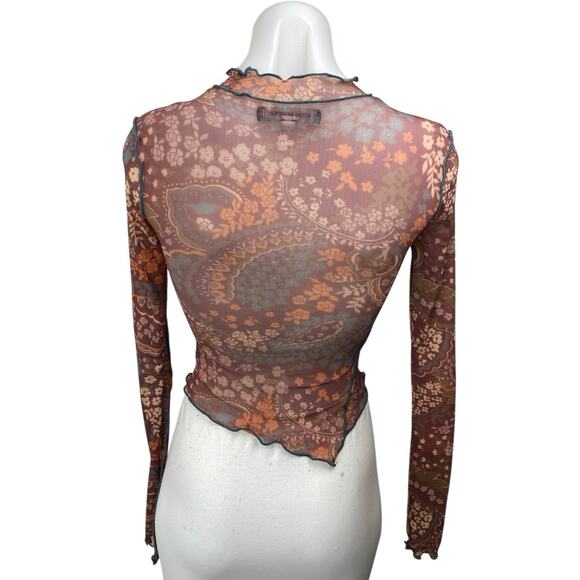 Urban Outfitters Multicolor Floral Seam Lettuce Long Sleeve Blouse Top Size XS - Picture 2 of 3